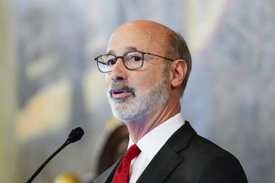 Gov. Tom Wolf delivers his budget address for the 2022-23 fiscal year to a joint session of the Pennsylvania House and Senate in Harrisburg, Pennsylvania, on Tuesday, Feb. 8, 2022. 