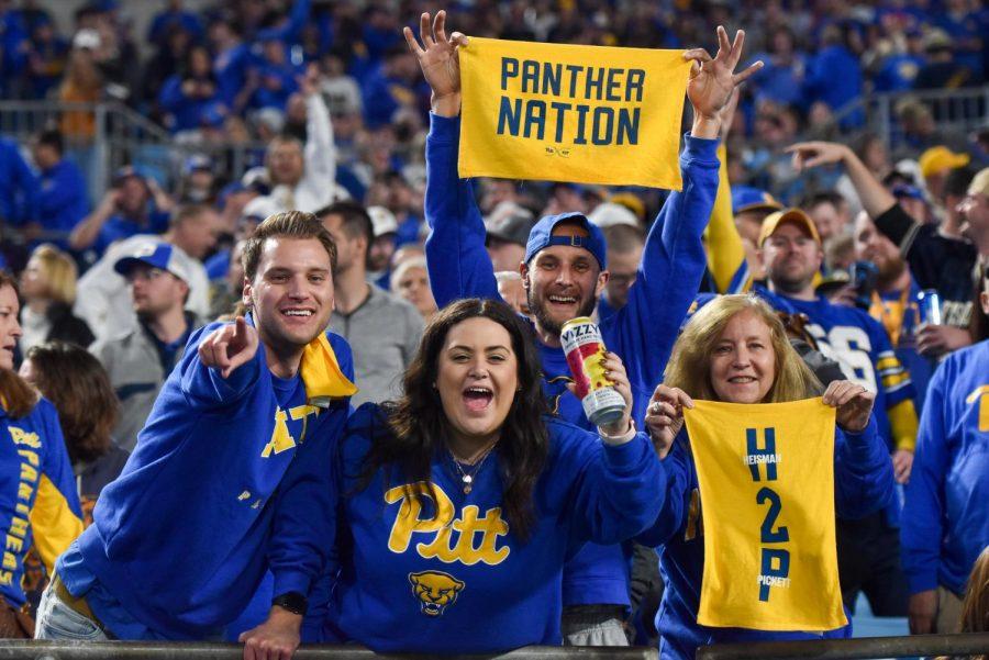 Pitt fans cheer and yell during the third quarter of the ACC Championship football game on Dec. 4, 2021.