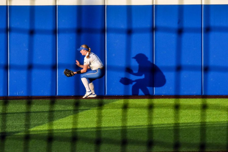 Pitt sophomore outfielder Cami Compson (7) prepares to catch the ball during Wednesday’s game against Penn State Vartabedian Field in the Petersen Sports Complex. 