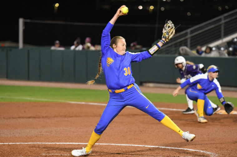 Pitt graduate student pitcher Ally Muraskin (30) pitches at a Texas A&M Invitational game against Stephen F. Austin State University on Feb. 25.
