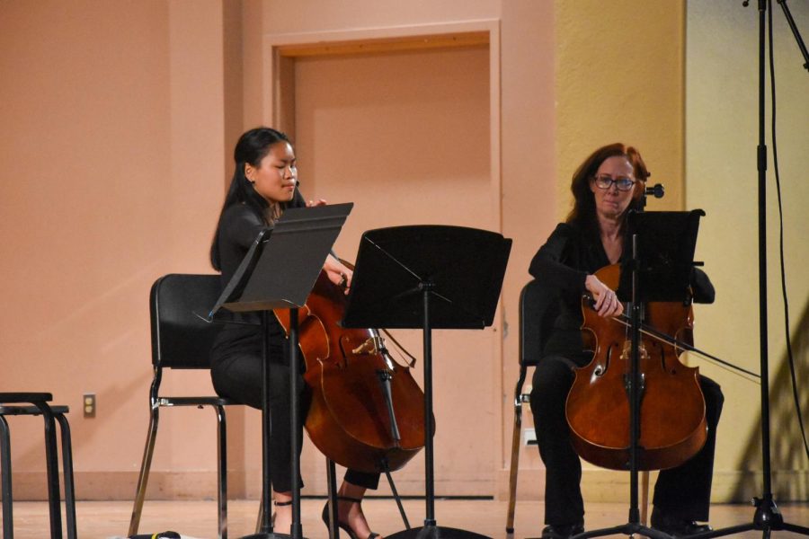 Performers+play+the+cello+during+the+Cello+for+Charity+event+at+Bellefield+Hall+on+Monday+night.