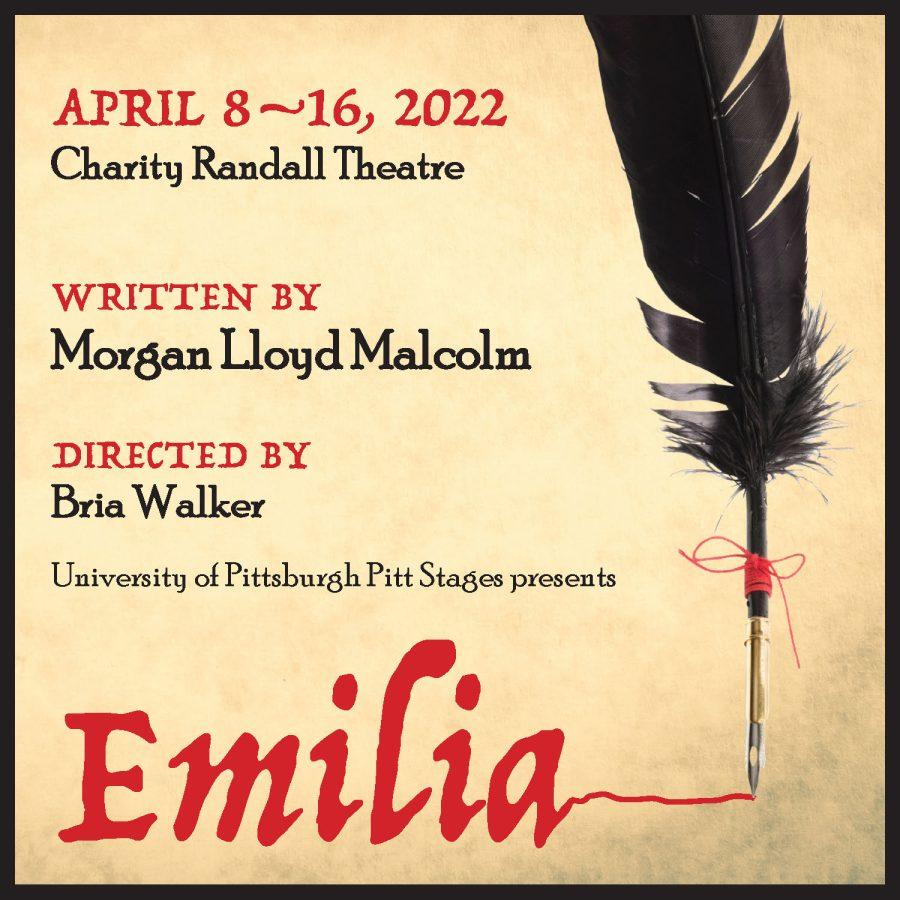 Advertisement for Pitt Stages’ “Emilia.”