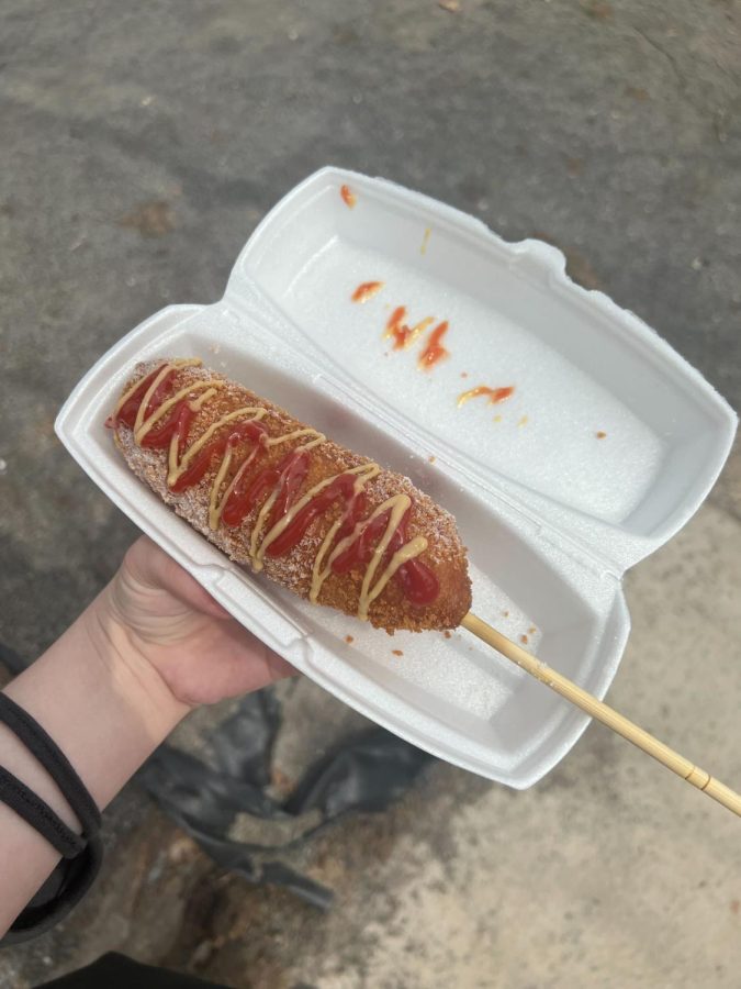 A Boon Seeker corn dog with sausage and mozzarella from The BoonSeek food truck. 