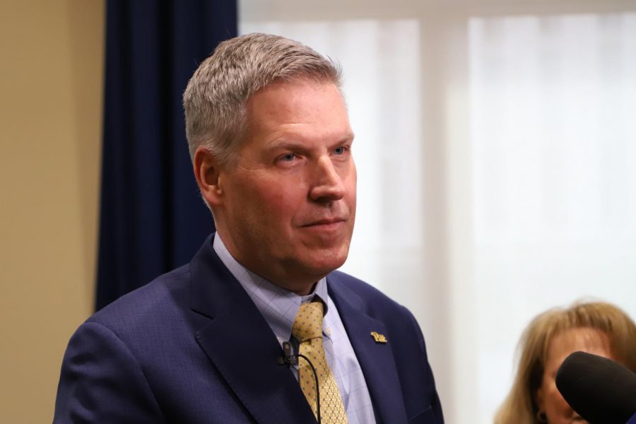 Pitt Chancellor Patrick Gallagher at the February 2019 meeting of the Board of Trustees.