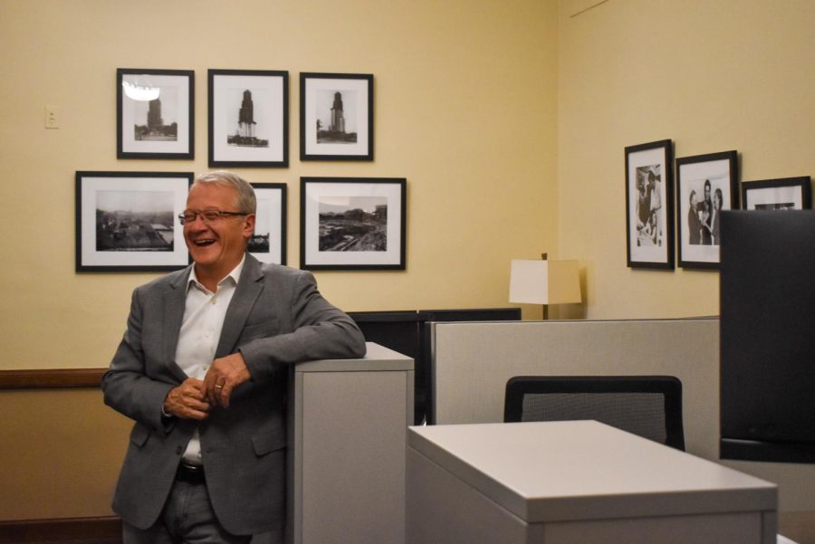 David DeJong, the senior vice chancellor for business and operations, laughs in a Cathedral office last Tuesday.