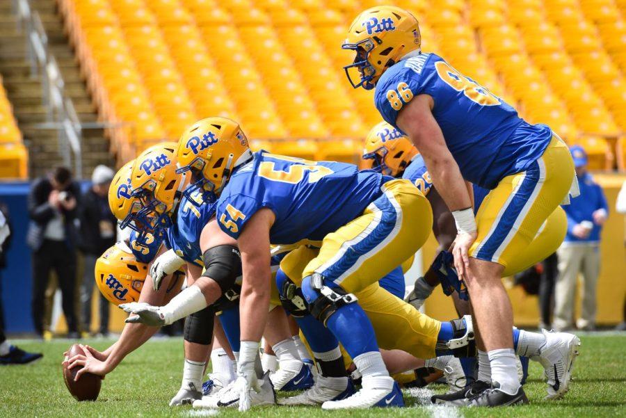 Pitt players line up during the Blue vs. Gold spring football game in April.