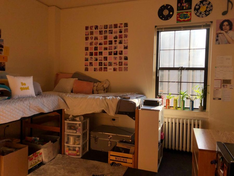 A dorm room in Lothrop Hall in 2019.

