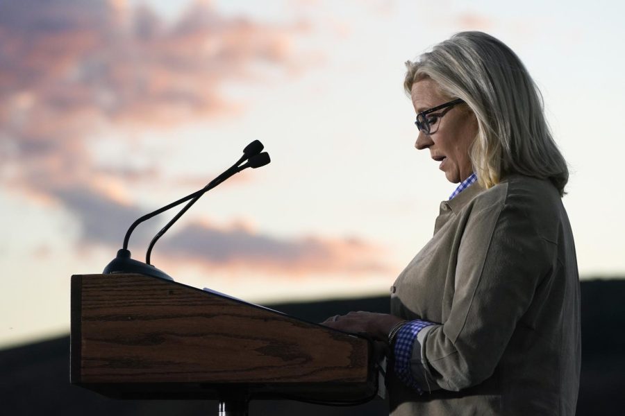 Rep. Liz Cheney speaks Aug. 16, 2022, at a primary Election Day gathering in Jackson, Wyo. 