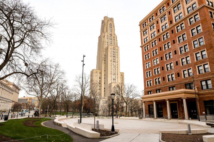 The Cathedral of Learning and William Pitt Union on campus.