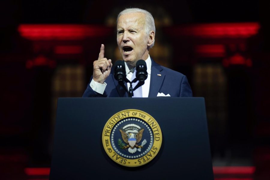 President+Joe+Biden+speaks+outside+Independence+Hall+in+Philadelphia+on+Sept.+1.+%0A