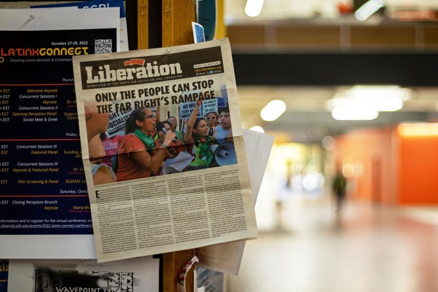 A+copy+of+Liberation%3A+The+Newspaper+of+the+Party+for+Socialism+and+Liberation+hangs+in+Posvar+Hall.+