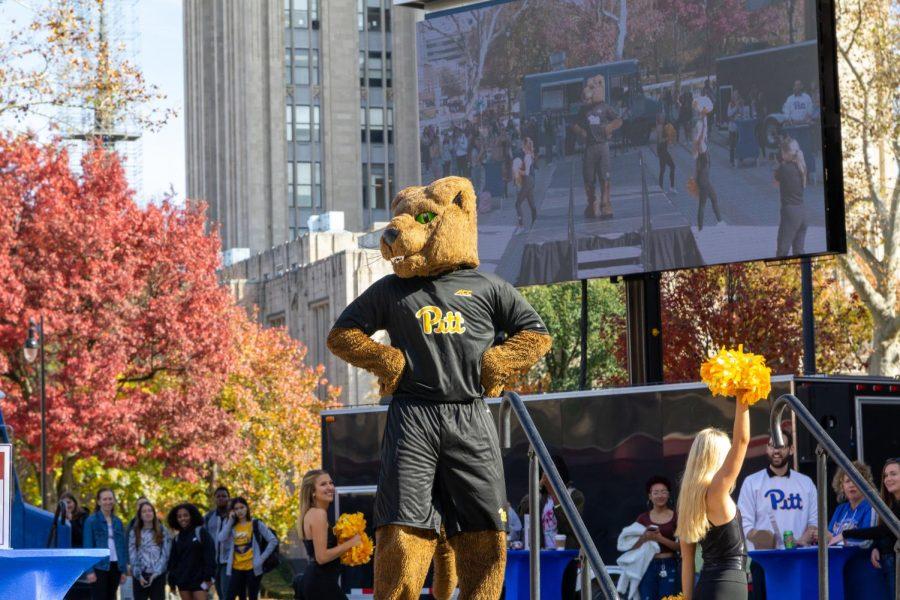 Roc the Panther models in Friday’s Fall Fashion and Food Truck Fest in the William Pitt Union Plaza. 
