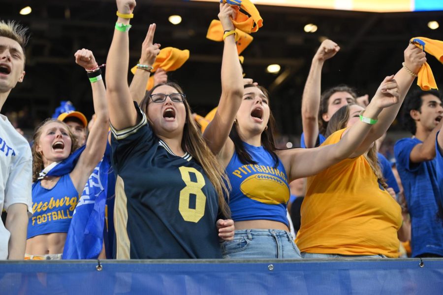 Fans cheer during Pitt football’s game against Syracuse at Acrisure Stadium on Nov. 5.
