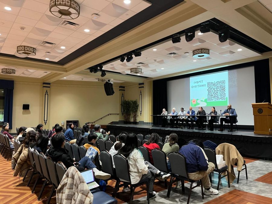 People attend an Asian Pacific Islander panel in the William Pitt Union on Tuesday night. 