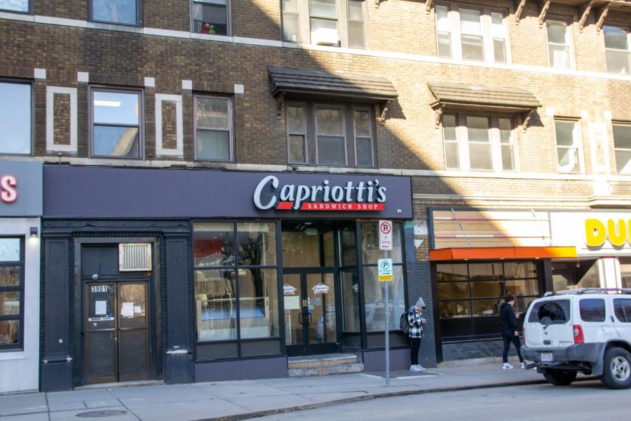 The outside of Capriottis Sandwich Shop on Forbes Avenue after it closed.