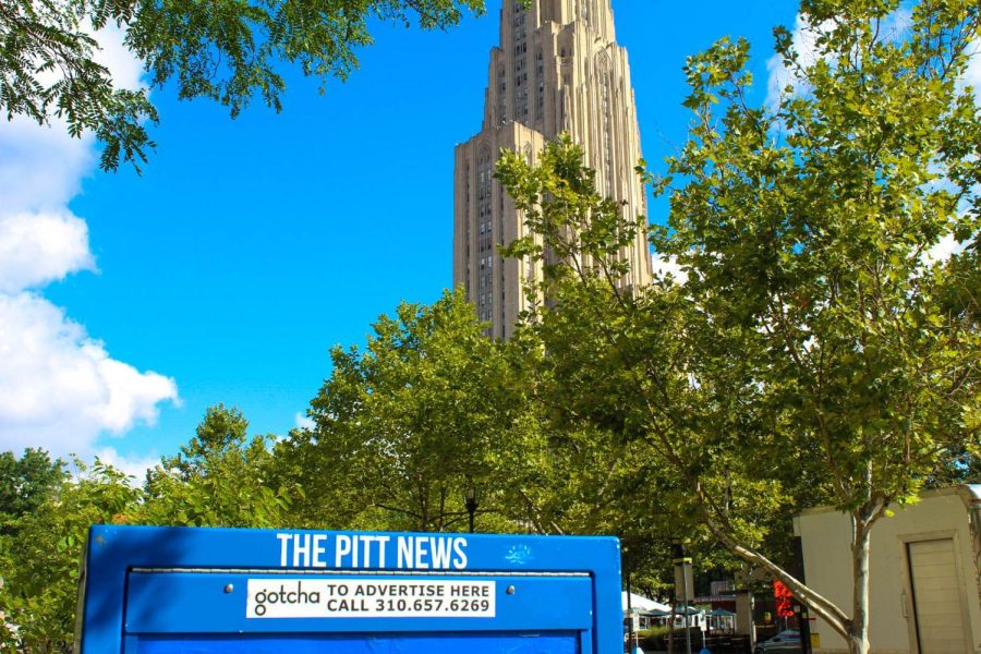 The Pitt News box outside the Cathedral of Learning.