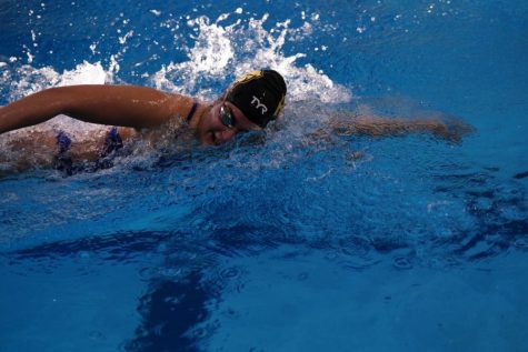 A Pitt swimmer competes during the Western PA Invite. 