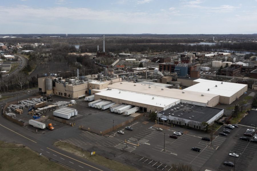 This aerial image shows the Trinseo Altuglas facility in Bristol Township, Pa., Monday, March 27, 2023. 
