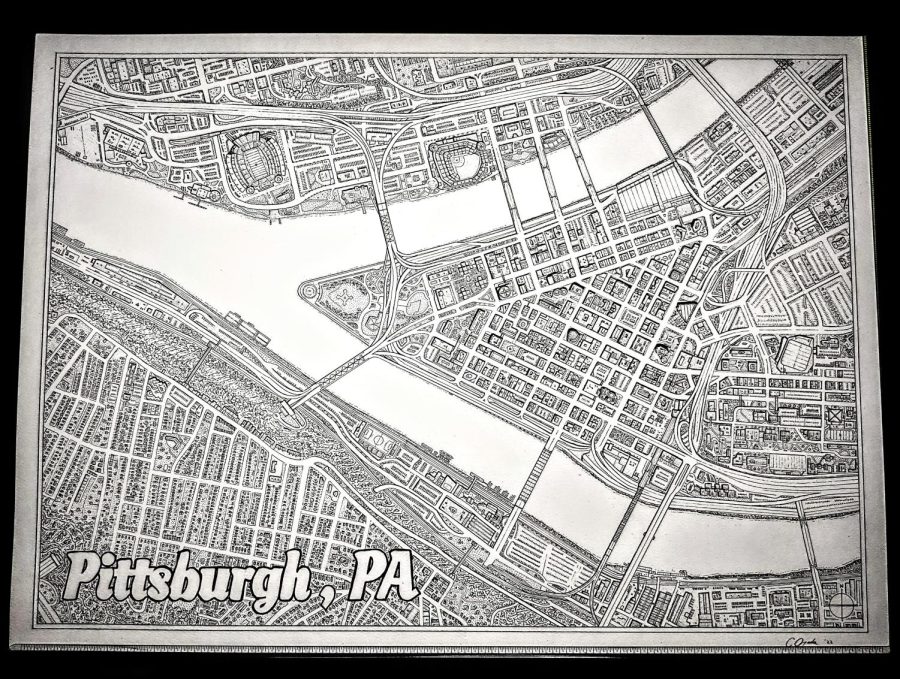Cam Ojeda’s hand-drawn map of Pittsburgh.