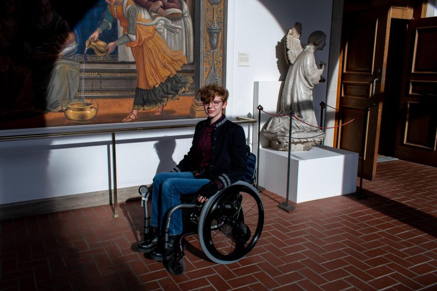 Rowan Wolff poses for a portrait in the Frick Fine Arts building.
