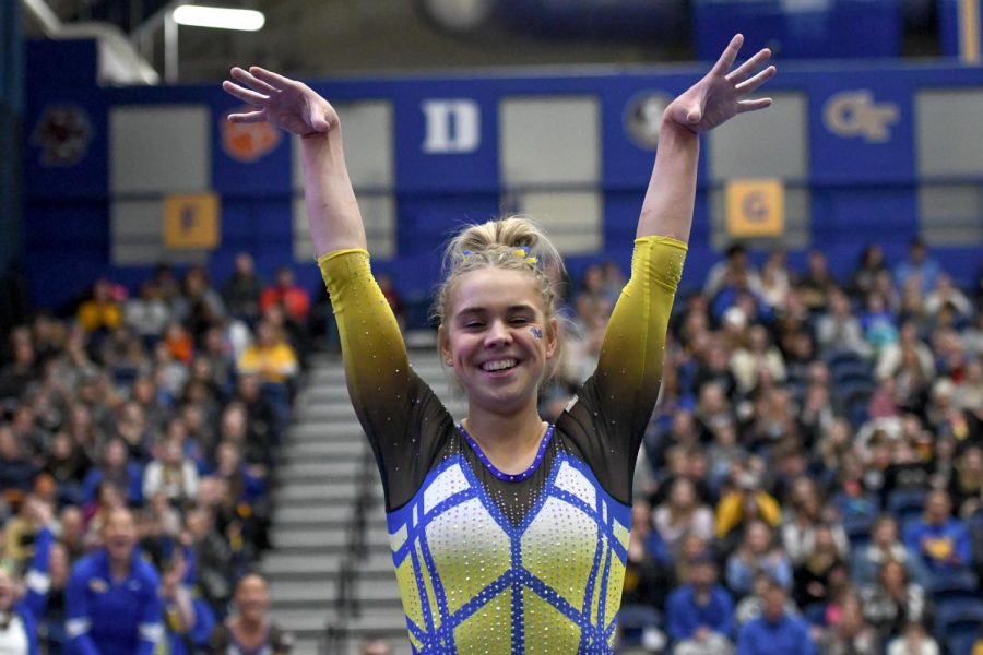Sophomore gymnast Hallie Copperwheat competed in bar and beams at the NCAA regionals at the Petersen Events Center. 

