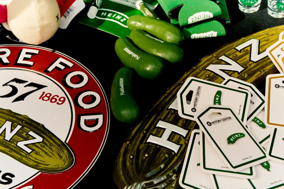 A close up of pickle themed merchandise sold at Picklesburgh on Friday afternoon.  