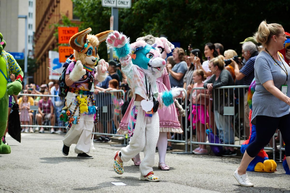 Furries at the Fursuit Parade at Anthrocon outside of the David L. Lawrence Convention Center on July 1. 
