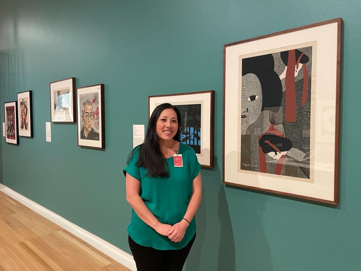 Curator Akemi May at a special preview of “Imprinting in Their Time” before the exhibition’s opening on Friday at the Carnegie Museum of Art. 
