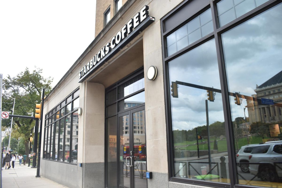 The exterior of Starbucks in Amos Hall on Fifth Avenue.