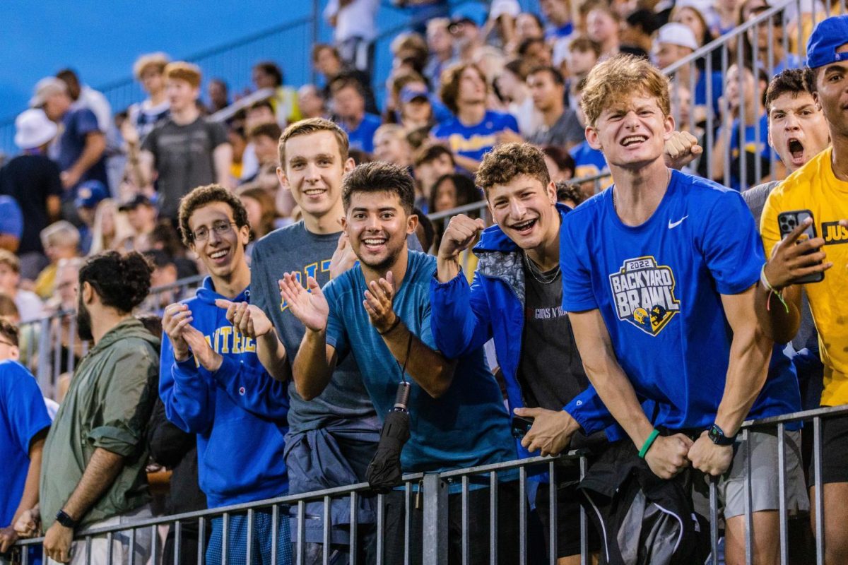 Fans pose at the Pitt mens soccer game vs. West Virginia on August 29th, 2022.