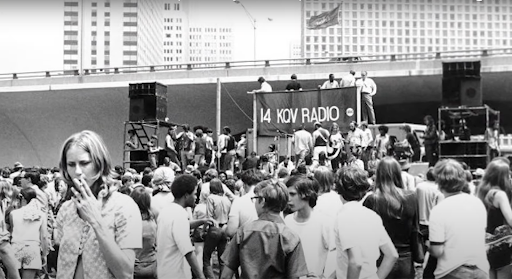 A crowd gathers around the stage at a Pittsburgh concert in the 1960s.