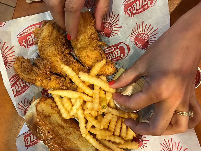 Chicken fingers at Raising Canes in Baton Rouge, Louisiana.