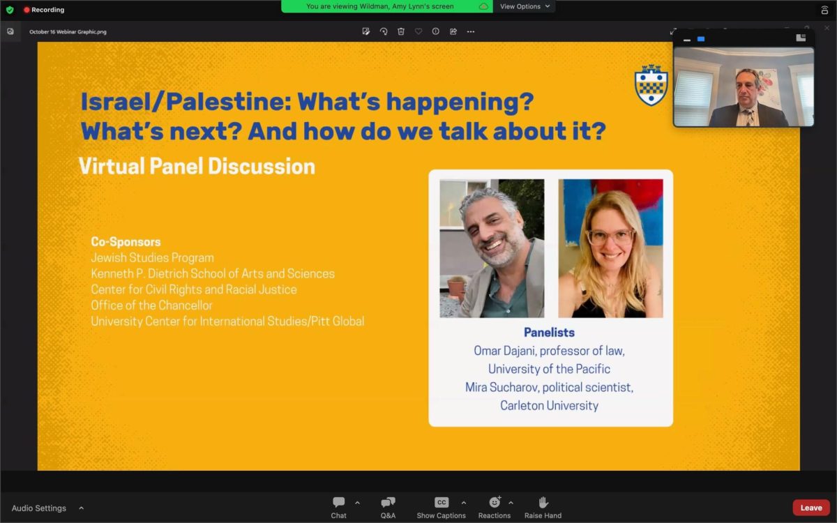 Screenshot from a virtual panel discussion on Monday about the recent events in Israel and Palestine.