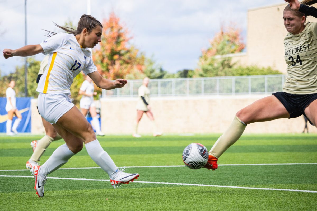 First year forward Aliya Gomes (17) during the game against Wake Forest at Ambrose Urbanic Field on Sunday. 