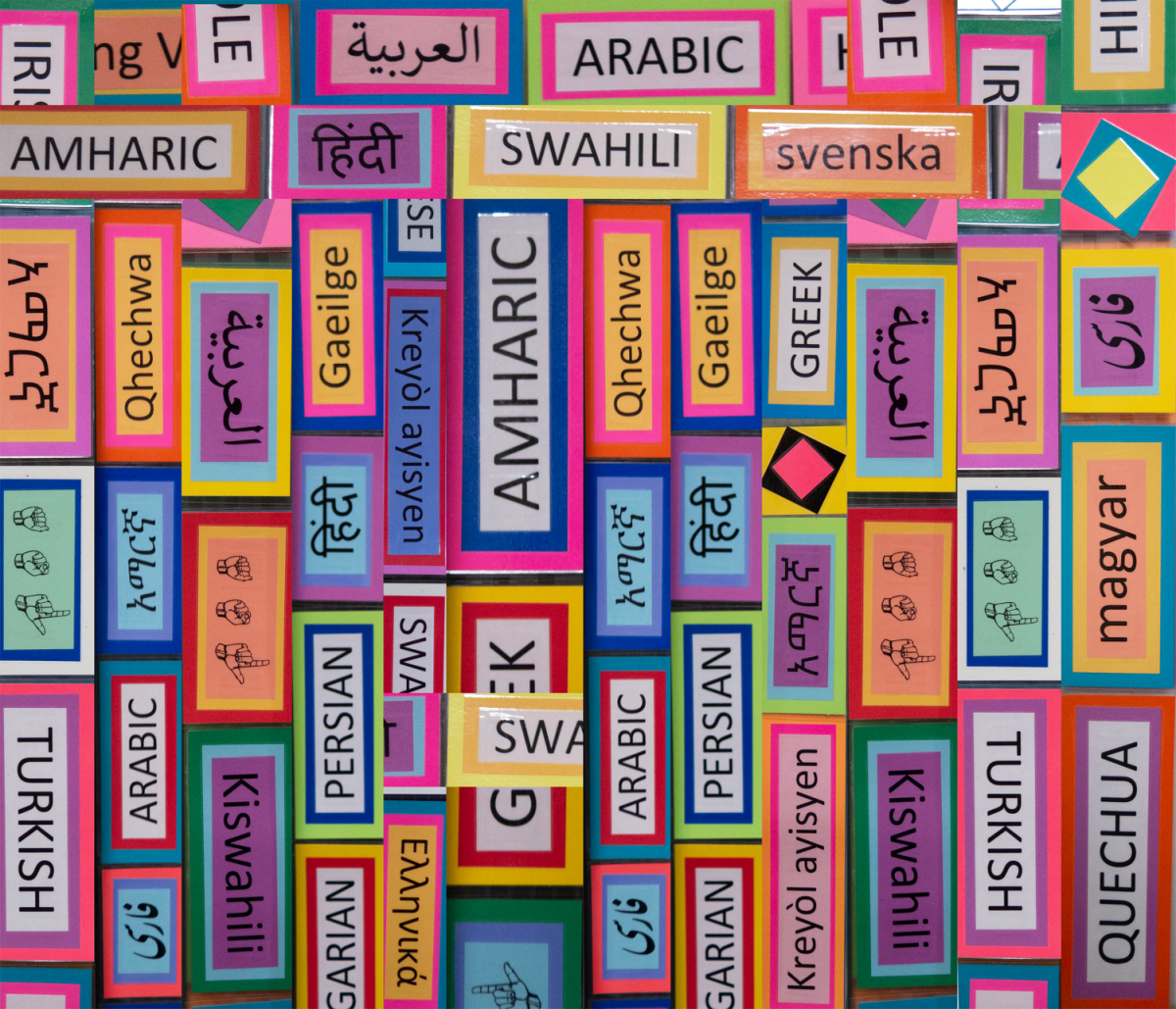 A bulletin board outside of the Less-Commonly-Taught Languages Center.