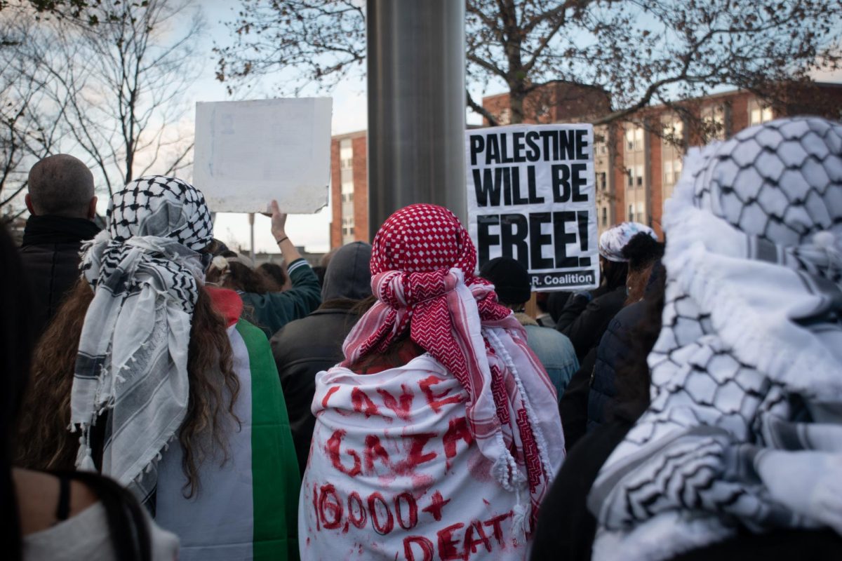 Protesters at the rally calling for an immediate end to the siege on Gaza on CMU’s campus on Thursday afternoon. 