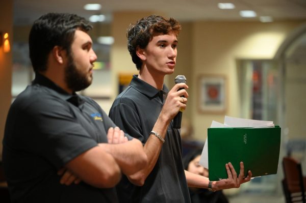 Members of Panther Racing speak during Tuesday night’s SGB meeting in Nordy’s Place.