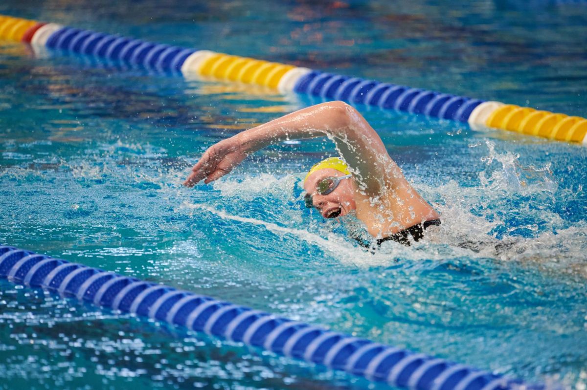 A Pitt swimmer swims freestyle during Saturday’s swimming and diving meet against Georgia Tech.