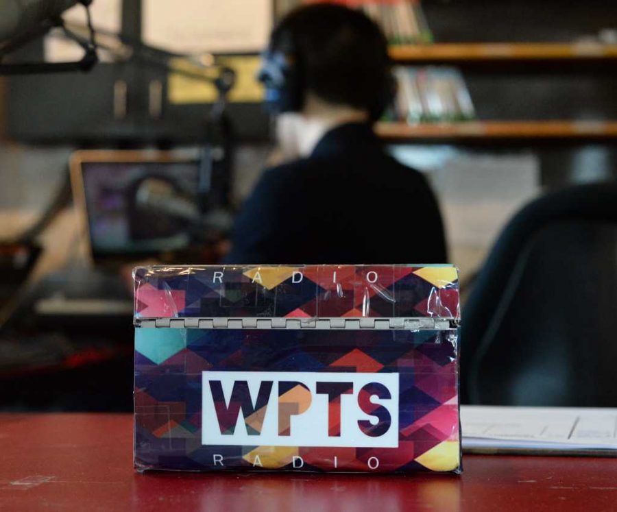 A “WPTS” sign in the WPTS Radio studio.