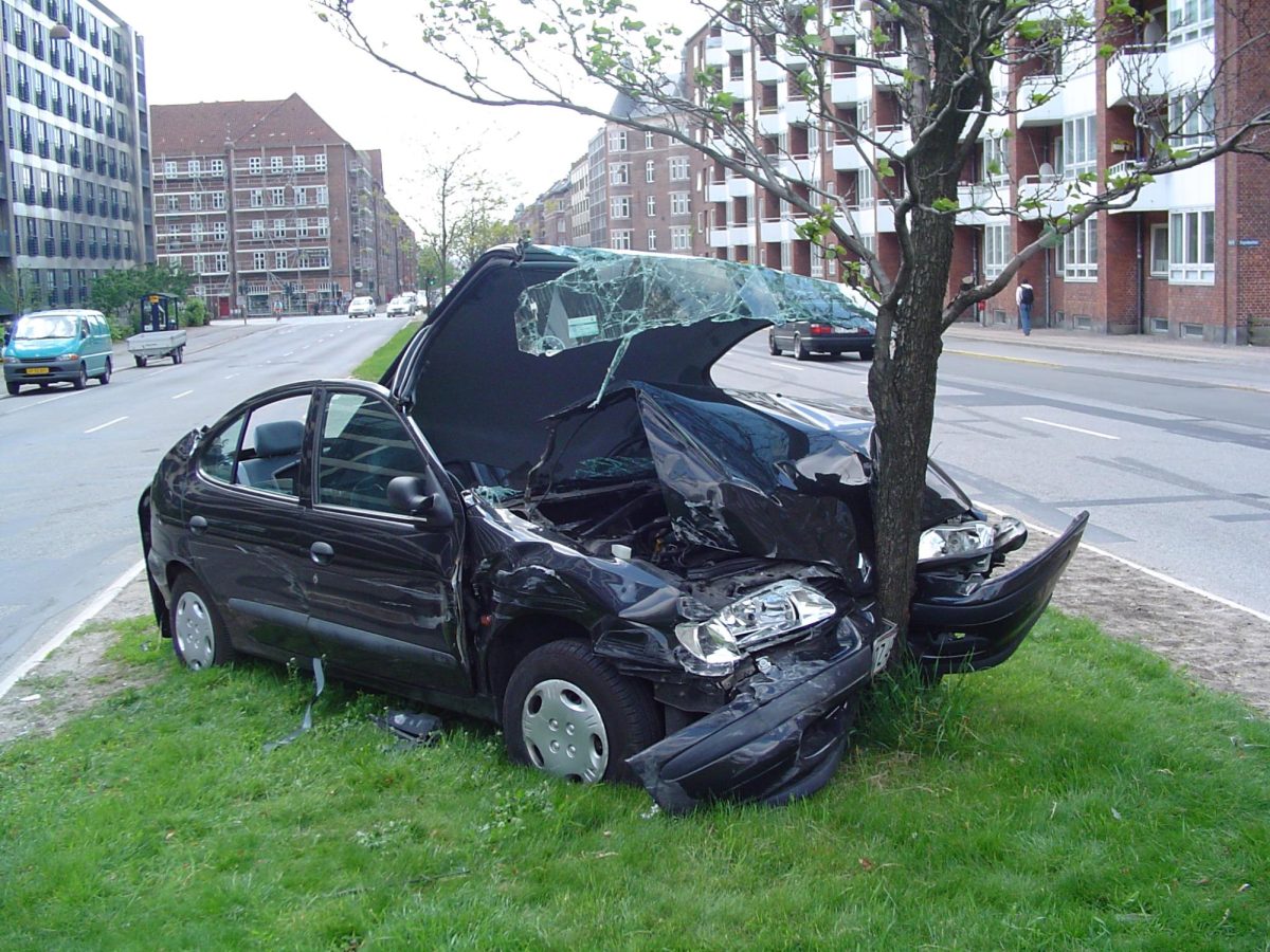 A car crash on Jagtvej, a road in Copenhagen, Denmark.