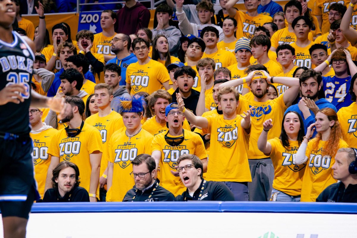 Pitt fans react to a play during Tuesday night’s game against Duke at the Petersen Events Center.