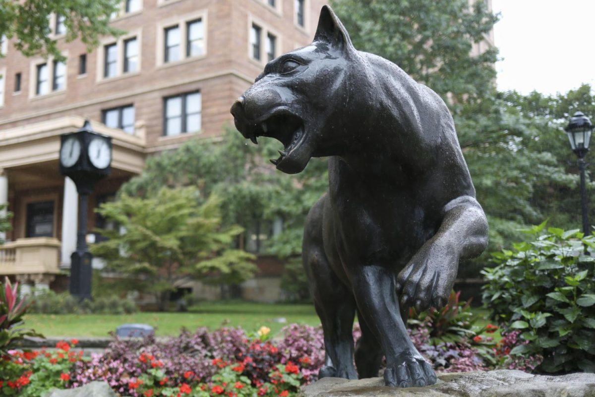 The Pitt Panther statue outside of the William Pitt Union.