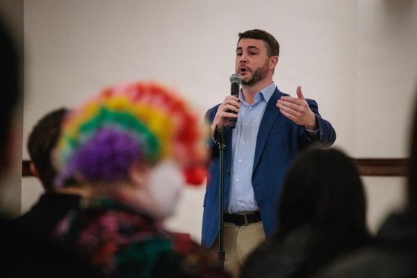 James Lindsay speaks at an event hosted by Turning Point USA at Pitt on Tuesday evening at Alumni Hall. 