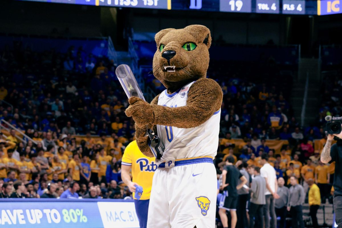 Roc the Panther fires a T-shirt cannon during a game against Duke at the Petersen Events Center on Jan. 9. 