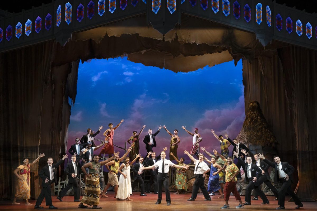 Sam McLellan and company in “The Book of Mormon” North American tour.