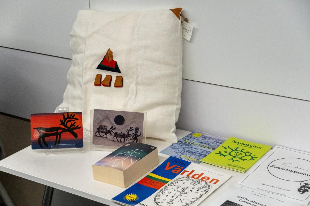 Objects on display at the Sámi Day event in Posvar Hall on Thursday.