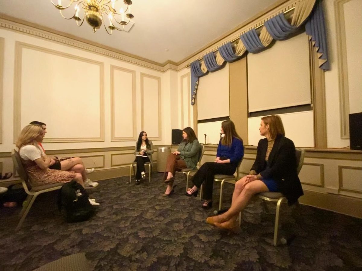 Panelists speak during a Women in Politics event hosted by Student Government Board on Monday in the William Pitt Union.