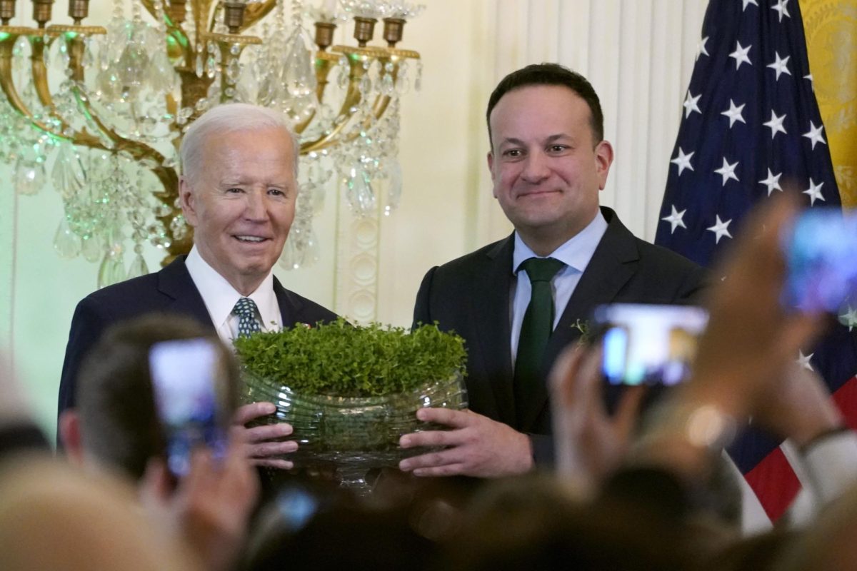 Irelands+Prime+Minister+Leo+Varadkar%2C+right%2C+presents+President+Joe+Biden+with+a+bowl+of+shamrocks+during+a+St.+Patricks+Day+reception+in+the+East+Room+of+the+White+House%2C+Sunday%2C+March+17%2C+2024.