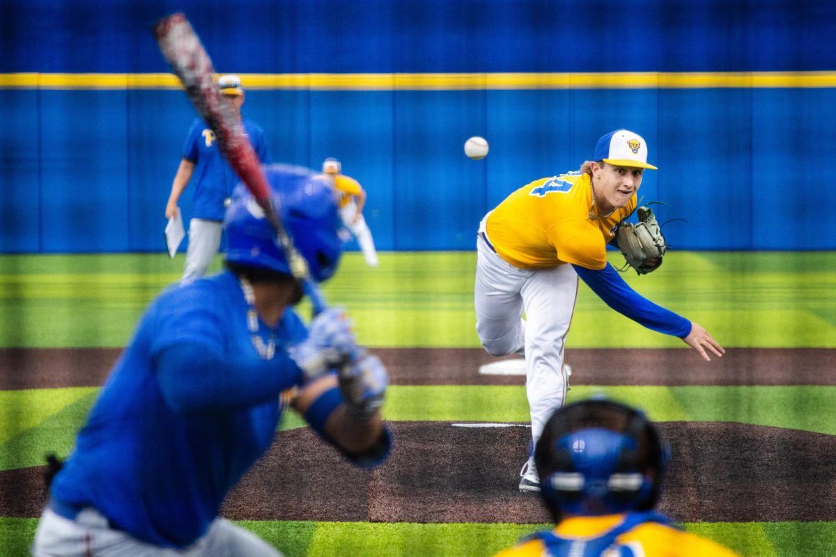 Pitt baseball players look out for the ball during the Blue/Gold Fall World Series at the Charles L. Cost Field on Oct. 27, 2023.