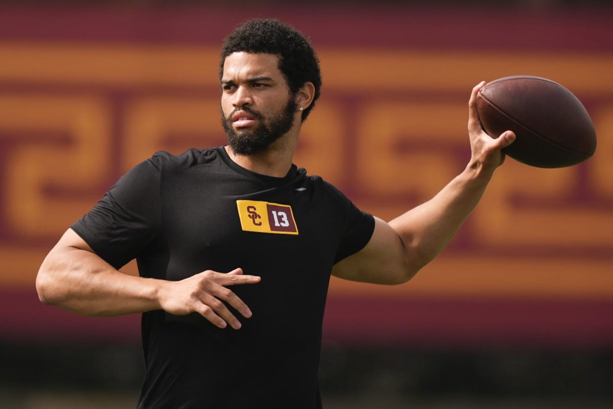 Southern California quarterback Caleb Williams throws during the NCAA college football teams NFL Pro Day in Los Angeles on March 20.